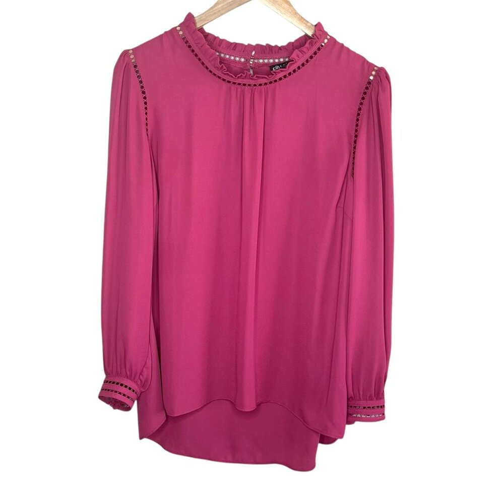 City Chic Womens Pink Ruffled Eyelet dressy Blouse Size 12